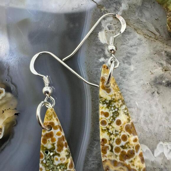 Sterling Silver Teardrop River Jasper Slab Dangle Earrings For Women #197 - Picture 4 of 10